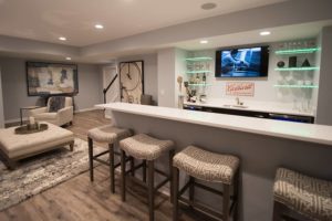 Finished basement with modern design in Novi, Michigan