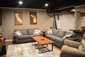 Finished basement living room in Ann Arbor, Michigan