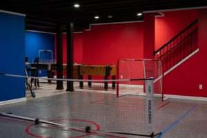 Finished basement pickle ball court in Northville, Michigan