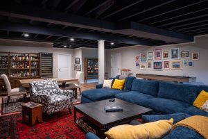 Finished basement living room with dryfall ceiling in Pittsfield Twp. Ann Arbor, Michigan